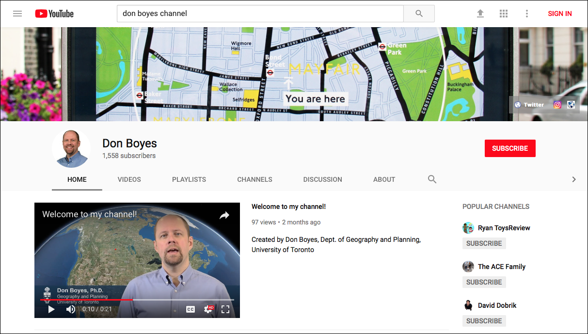 Don Boyes’s YouTube channel, where he shares self-produced video demonstrations to support his “flipped classroom” approach. 